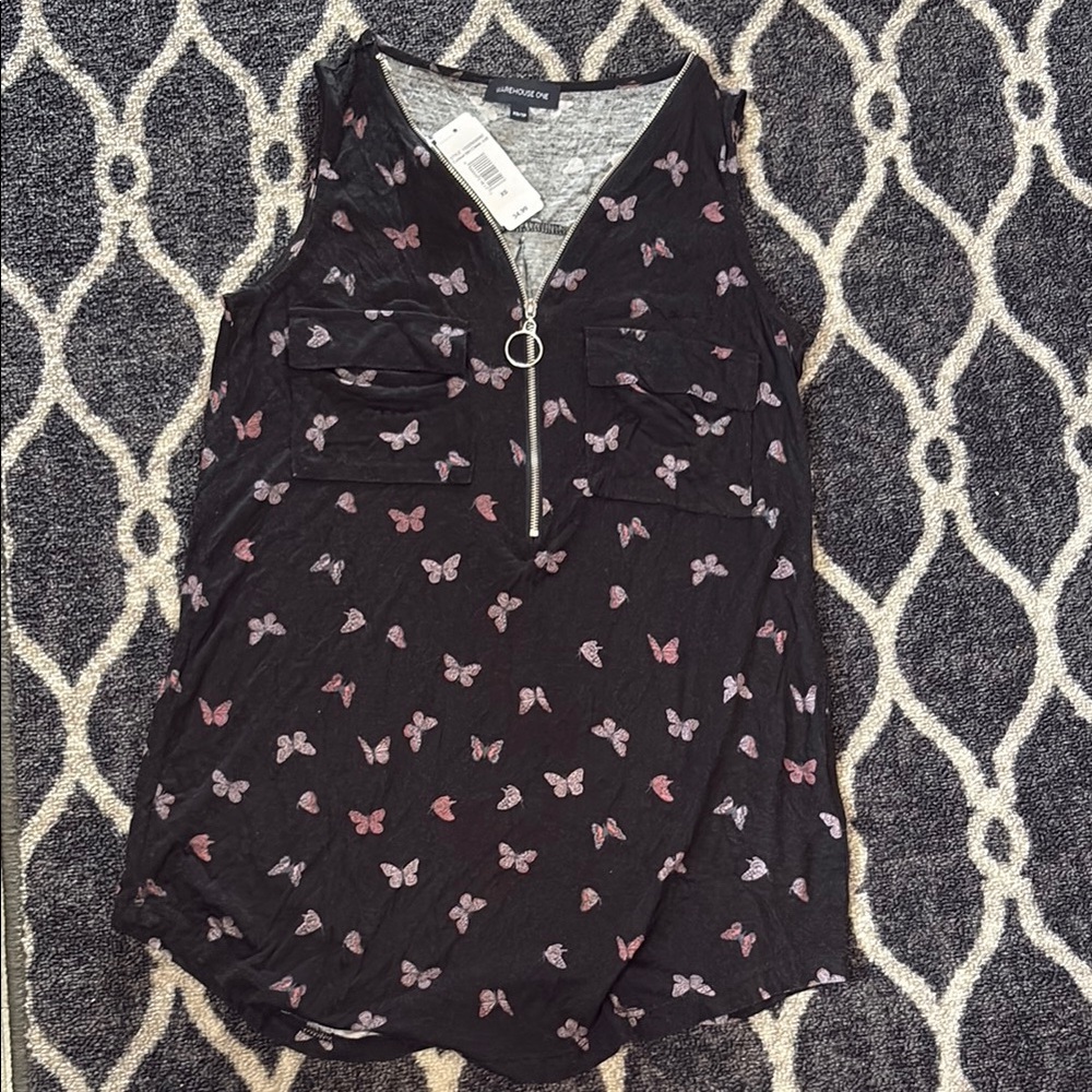 Wharehouse One Black Butterfly Print Sleeveless Top